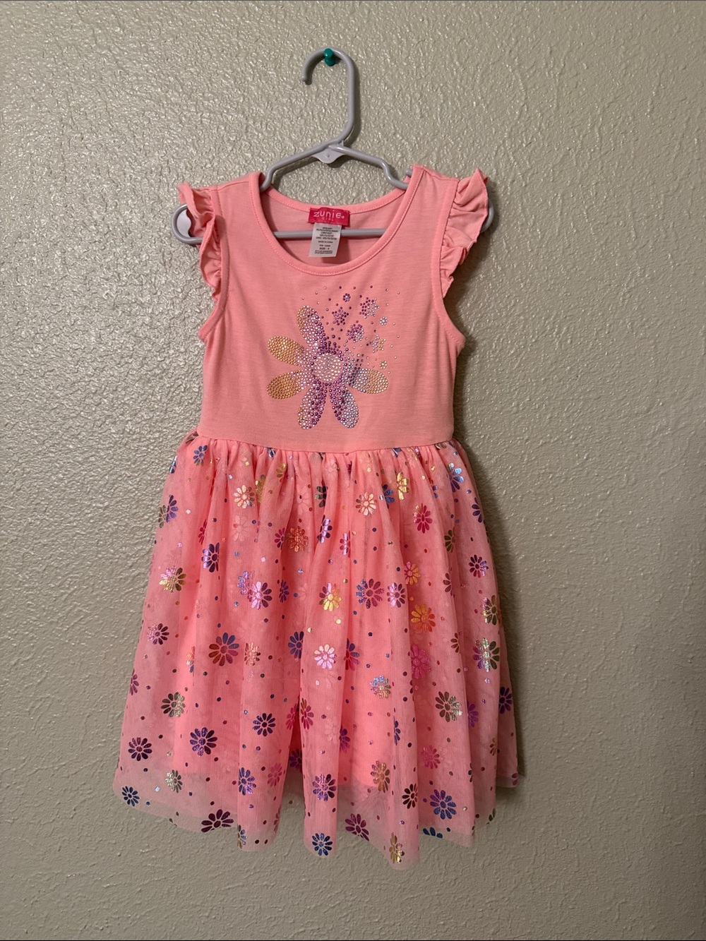 Zunie Pink Floral Sparkle Tulle Dress